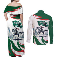 Saudi Arabia Horse Riders Couples Matching Off Shoulder Maxi Dress and Long Sleeve Button Shirt Arab Style - Wonder Print Shop