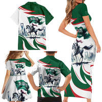 Saudi Arabia Horse Riders Family Matching Short Sleeve Bodycon Dress and Hawaiian Shirt Arab Style - Wonder Print Shop
