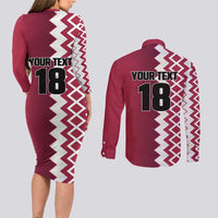 Custom Qatar Football Couples Matching Long Sleeve Bodycon Dress and Long Sleeve Button Shirt Maroon One Go Champion - Wonder Print Shop