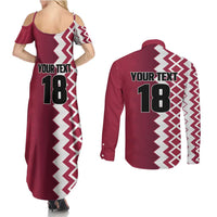 Custom Qatar Football Couples Matching Summer Maxi Dress and Long Sleeve Button Shirt Maroon One Go Champion - Wonder Print Shop