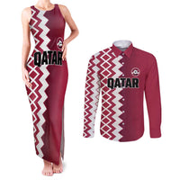 Custom Qatar Football Couples Matching Tank Maxi Dress and Long Sleeve Button Shirt Maroon One Go Champion - Wonder Print Shop