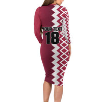 Custom Qatar Football Long Sleeve Bodycon Dress Maroon One Go Champion - Wonder Print Shop