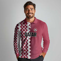 Custom Qatar Football Long Sleeve Polo Shirt Maroon One Go Champion - Wonder Print Shop