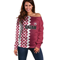 Custom Qatar Football Off Shoulder Sweater Maroon One Go Champion - Wonder Print Shop