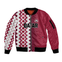 Custom Qatar Football Sleeve Zip Bomber Jacket Maroon One Go Champion - Wonder Print Shop