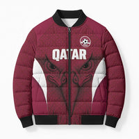 Custom Qatar Football Bomber Puffer Jacket Maroon Falcon Spirit Red Version - Wonder Print Shop