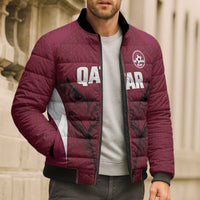 Custom Qatar Football Bomber Puffer Jacket Maroon Falcon Spirit Red Version - Wonder Print Shop