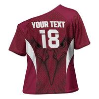 Custom Qatar Football Cross Shoulder Shirt Maroon Falcon Spirit Red Version - Wonder Print Shop