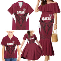 Custom Qatar Football Family Matching Mermaid Dress and Hawaiian Shirt Maroon Falcon Spirit Red Version - Wonder Print Shop