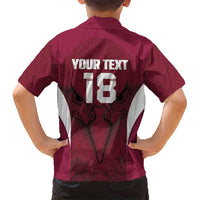 Custom Qatar Football Family Matching Off Shoulder Maxi Dress and Hawaiian Shirt Maroon Falcon Spirit Red Version - Wonder Print Shop