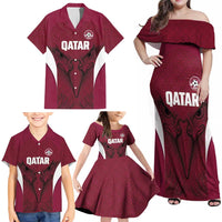 Custom Qatar Football Family Matching Off Shoulder Maxi Dress and Hawaiian Shirt Maroon Falcon Spirit Red Version - Wonder Print Shop