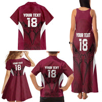 Custom Qatar Football Family Matching Tank Maxi Dress and Hawaiian Shirt Maroon Falcon Spirit Red Version - Wonder Print Shop