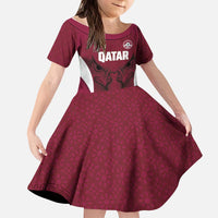 Custom Qatar Football Kid Short Sleeve Dress Maroon Falcon Spirit Red Version - Wonder Print Shop