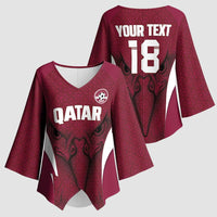 Custom Qatar Football Kimono Sleeve Blouse Maroon Falcon Spirit Red Version - Wonder Print Shop