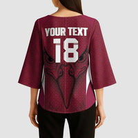 Custom Qatar Football Kimono Sleeve Blouse Maroon Falcon Spirit Red Version - Wonder Print Shop
