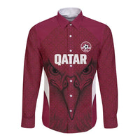 Custom Qatar Football Long Sleeve Button Shirt Maroon Falcon Spirit Red Version - Wonder Print Shop