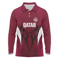 Custom Qatar Football Long Sleeve Polo Shirt Maroon Falcon Spirit Red Version - Wonder Print Shop