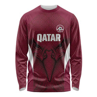 Custom Qatar Football Long Sleeve Shirt Maroon Falcon Spirit Red Version - Wonder Print Shop