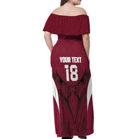 Custom Qatar Football Off Shoulder Maxi Dress Maroon Falcon Spirit Red Version - Wonder Print Shop