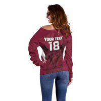 Custom Qatar Football Off Shoulder Sweater Maroon Falcon Spirit Red Version - Wonder Print Shop