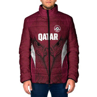 Custom Qatar Football Padded Jacket Maroon Falcon Spirit Red Version - Wonder Print Shop