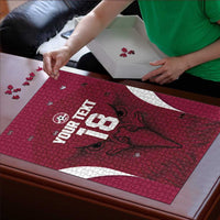 Custom Qatar Football Puzzle Maroon Falcon Spirit Red Version - Wonder Print Shop