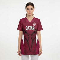 Custom Qatar Football Scrub Top Maroon Falcon Spirit Red Version - Wonder Print Shop