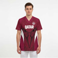 Custom Qatar Football Scrub Top Maroon Falcon Spirit Red Version - Wonder Print Shop