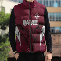 Custom Qatar Football Sleeveless Puffer Jacket Maroon Falcon Spirit Red Version - Wonder Print Shop