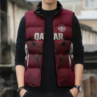 Custom Qatar Football Sleeveless Puffer Jacket Maroon Falcon Spirit Red Version - Wonder Print Shop