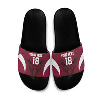 Custom Qatar Football Slide Sandals Maroon Falcon Spirit Red Version - Wonder Print Shop