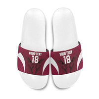 Custom Qatar Football Slide Sandals Maroon Falcon Spirit Red Version - Wonder Print Shop