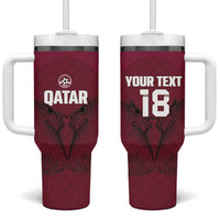 Custom Qatar Football Tumbler With Handle Maroon Falcon Spirit Red Version - Wonder Print Shop