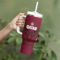 Custom Qatar Football Tumbler With Handle Maroon Falcon Spirit Red Version - Wonder Print Shop
