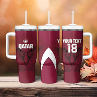 Custom Qatar Football Tumbler With Handle Maroon Falcon Spirit Red Version - Wonder Print Shop