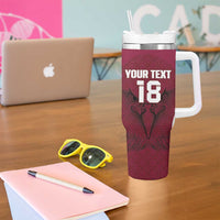 Custom Qatar Football Tumbler With Handle Maroon Falcon Spirit Red Version - Wonder Print Shop