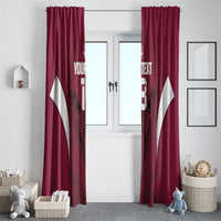 Custom Qatar Football Window Curtain Maroon Falcon Spirit Red Version - Wonder Print Shop