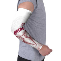 Custom Qatar Football Arm Sleeves Maroon Falcon Spirit White Version - Wonder Print Shop