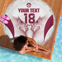 Custom Qatar Football Beach Blanket Maroon Falcon Spirit White Version - Wonder Print Shop