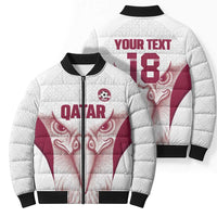Custom Qatar Football Bomber Puffer Jacket Maroon Falcon Spirit White Version - Wonder Print Shop
