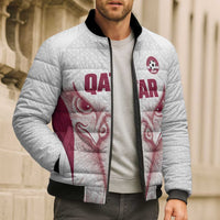 Custom Qatar Football Bomber Puffer Jacket Maroon Falcon Spirit White Version - Wonder Print Shop