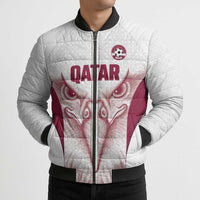 Custom Qatar Football Bomber Puffer Jacket Maroon Falcon Spirit White Version - Wonder Print Shop