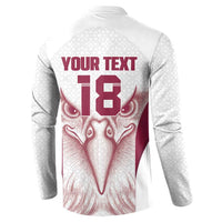 Custom Qatar Football Button Sweatshirt Maroon Falcon Spirit White Version - Wonder Print Shop