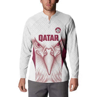 Custom Qatar Football Button Sweatshirt Maroon Falcon Spirit White Version - Wonder Print Shop