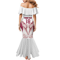 Custom Qatar Football Family Matching Mermaid Dress and Hawaiian Shirt Maroon Falcon Spirit White Version - Wonder Print Shop