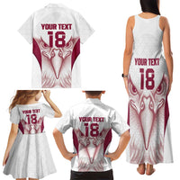 Custom Qatar Football Family Matching Tank Maxi Dress and Hawaiian Shirt Maroon Falcon Spirit White Version - Wonder Print Shop