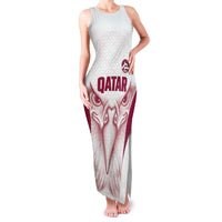 Custom Qatar Football Family Matching Tank Maxi Dress and Hawaiian Shirt Maroon Falcon Spirit White Version - Wonder Print Shop