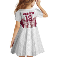 Custom Qatar Football Kid Short Sleeve Dress Maroon Falcon Spirit White Version - Wonder Print Shop