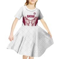 Custom Qatar Football Kid Short Sleeve Dress Maroon Falcon Spirit White Version - Wonder Print Shop