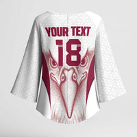 Custom Qatar Football Kimono Sleeve Blouse Maroon Falcon Spirit White Version - Wonder Print Shop